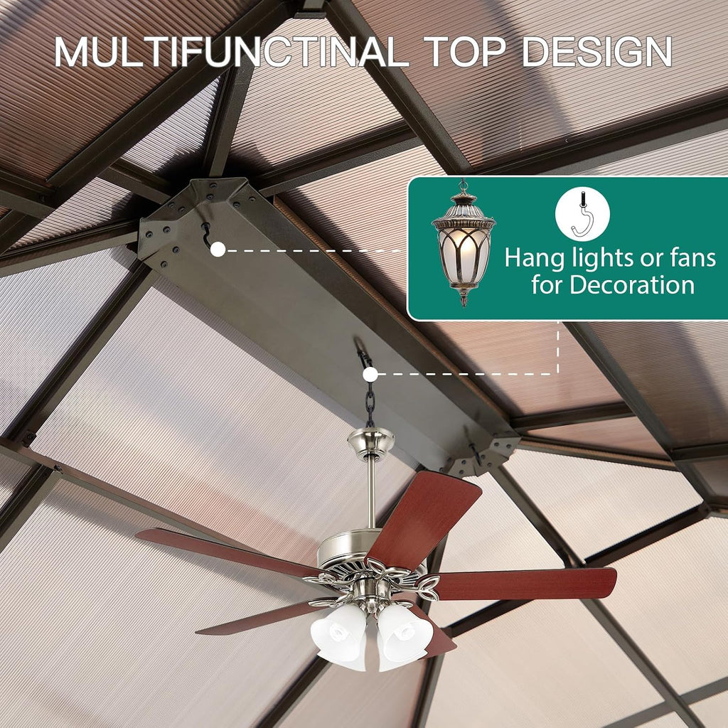 13'x10' Hardtop Gazebo, Aluminum Permanent Pavilion with Polycarbonate Double Roof, Removable Curtains & Mosquito Netting for Patio, Garden, Lawn, Upgrade Your Outdoors: Heavy Duty Hardtop Gazebo