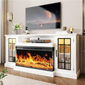 oneinmil 36 Inch 3-Sided Glass Fireplace TV Stand for TVs up to 80', Rustic Media Entertainment Center Console Table with Glass Door Closed Storage, Set of TV Table, White
