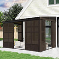Domi 10x12FT Wall Mounted Sunroom 4 Season, Small Patio Solarium with 3 Sliding Double Doors, Enclosed Lean-to Hardtop Gazebo with Side Walls, Sun Room with Galvanized Steel Roof, Detachable PC Screen