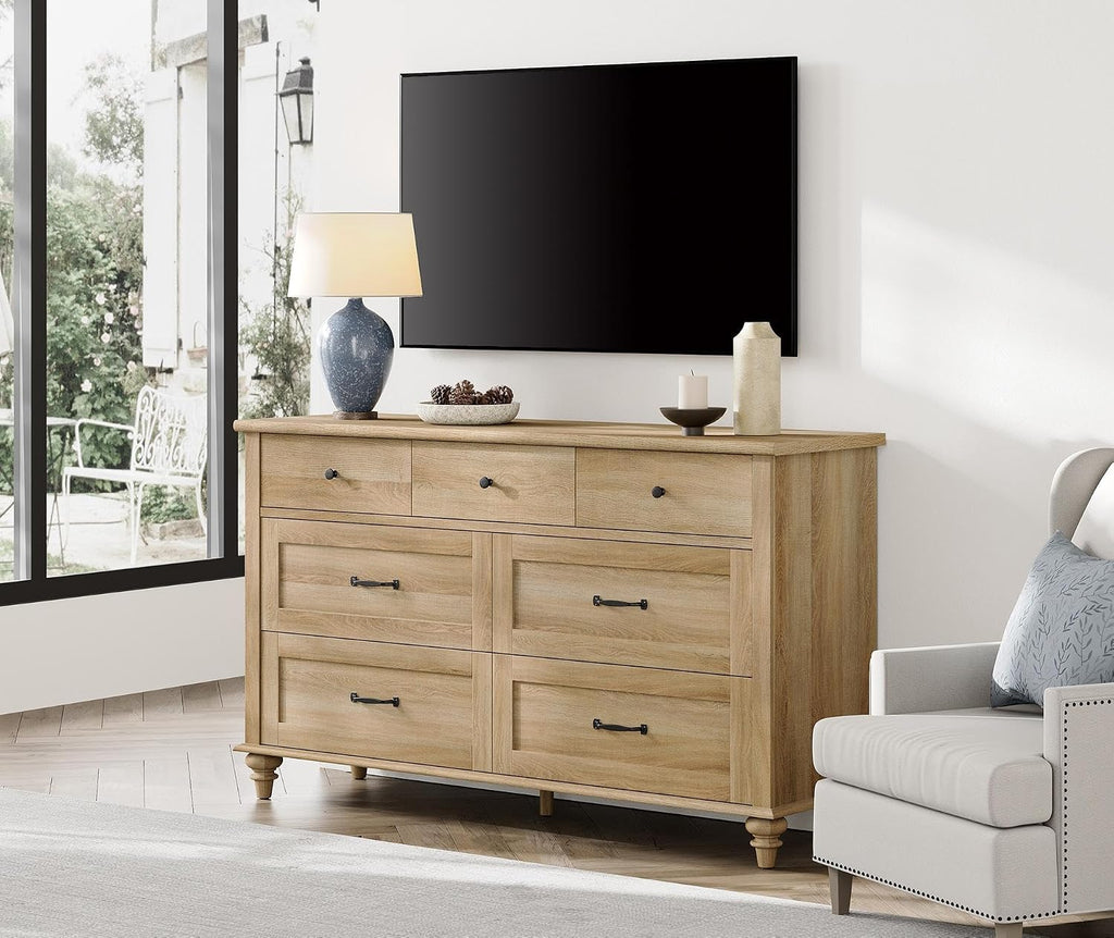 Wampat Large TV Stand for 100 Inch TV, Set of 2 Console Table with 14 Drawers, Wide Media Storage Dresser for Living Room, Oak, 108 Inch