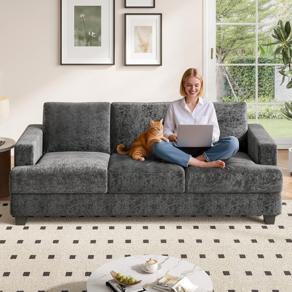 COPIAE 89 Inch Sofa with Extra Deep Seats Oversize,3 Seater Sofa for Living Room, Modern Couch and Sofa, Comfy Armrests and Seats and Backrests, Easy Installation,Chenille Fabric Gray