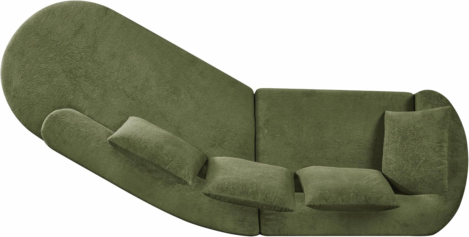 Merax 116' Curved Polyester Sectional Sofa, Modern Pearl Upholstery 3 Seat Cloud Couch with Chaise Lounge & 4 Pillows for Living Room, Green