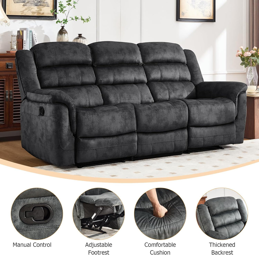 EBELLO 3 Pieces Reclining Living Room Set, Soft Fabric Manual Recliner Sofa Furniture Set, Includes 2 Overstuffed Recliner Chairs and one 3 Seat Sofa, Grey