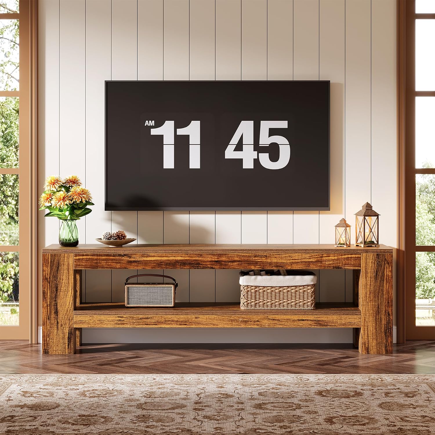 Tribesigns 59' TV Stand for 55/60/65/75-Inch TVs, Rustic Media TV Console with Storage Shelve, Entertainment Center Television Stand for Living Room, Bedroom (Brown)