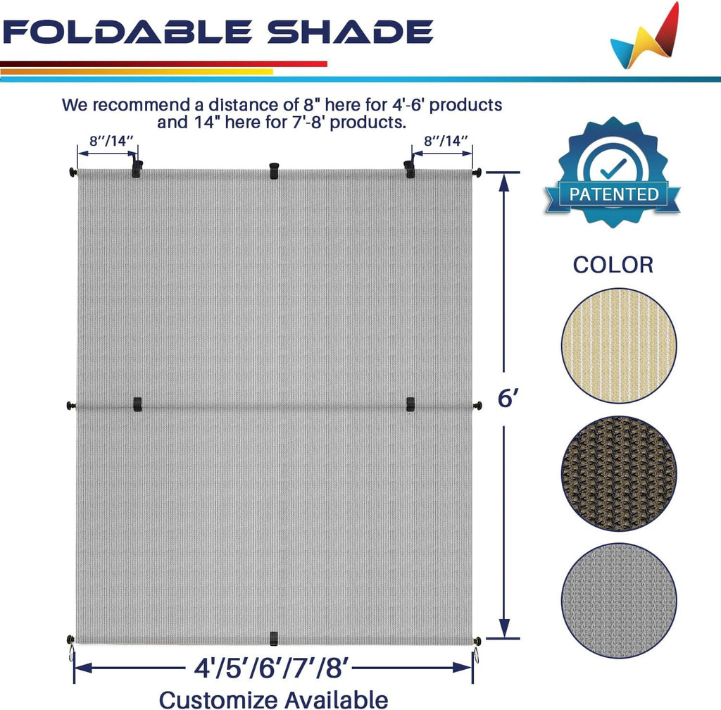 Windscreen4less 8'W x 12'H Outdoor Roll Up Foldable Shade Fabric UV Blockage Roller Shade for Deck Pergola Yard Gazebo Patio (Gray)