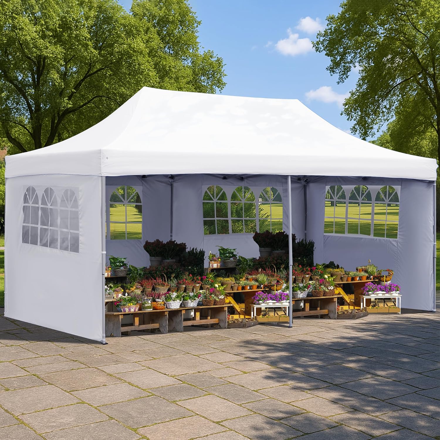 GDY 10'x20' Pop Up Canopy, Folding Party Tent with 4-Panel Removable Sidewalls, Heavy Duty Outdoor Commercial Instant Gazebo with Wheeled Bag, White.