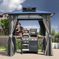 8x8ft Outdoor Grill Gazebo, Patio Gazebo for Grill with UV-Resistant Polycarbonate Roof & Storage Hooks for Backyard, Lawn, Garden, Grey