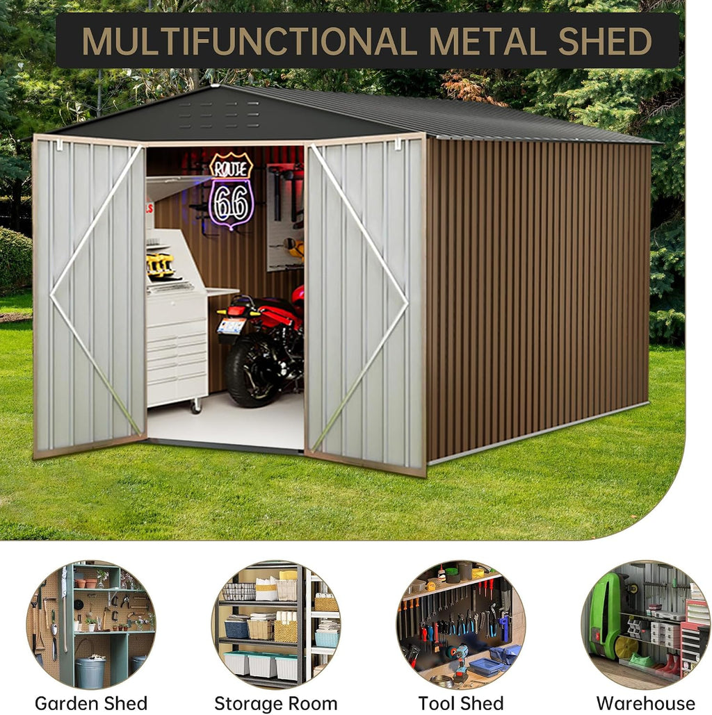 Outdoor Storage Shed,8x12 FT Large Garden Shed,Large Metal Tool Sheds with Sloping Roof and Vents,Updated Reinforced and Lockable Doors Frame Metal Storage Shed for Patio for Backyard,Patio,Garage