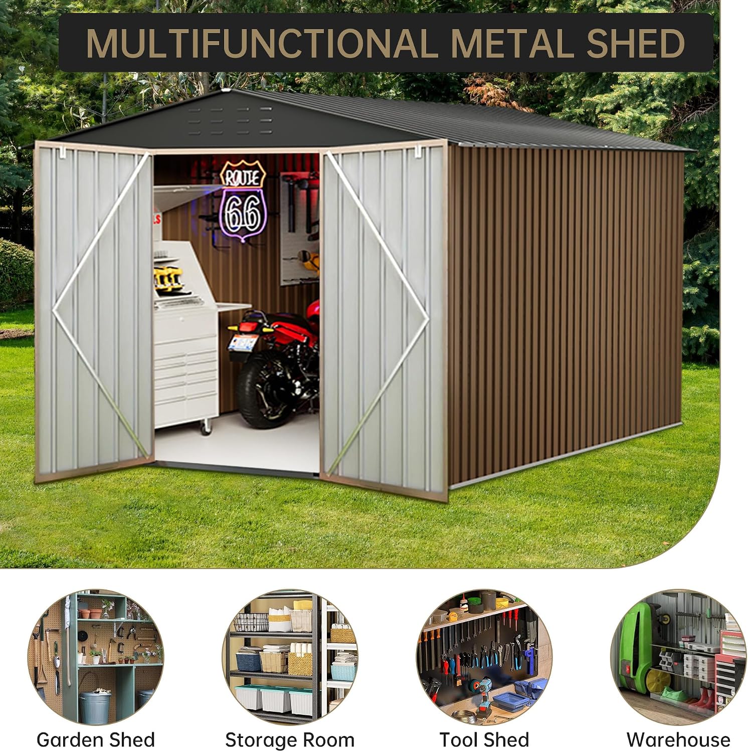 Outdoor Storage Shed,8x12 FT Large Garden Shed,Large Metal Tool Sheds with Sloping Roof and Vents,Updated Reinforced and Lockable Doors Frame Metal Storage Shed for Patio for Backyard,Patio,Garage