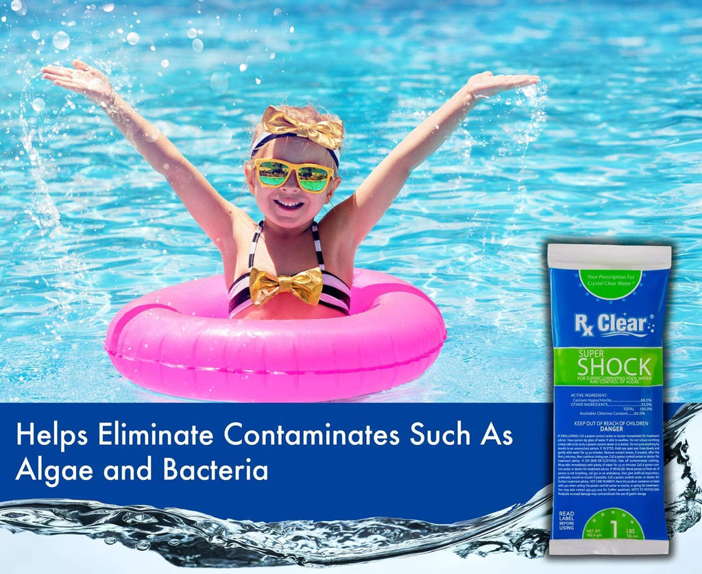 Rx Clear Deluxe Spring Chemical Opening Pool Cleaning Kit | for Swimming Pools Up to 30,000 Gallons | Includes Shock, Clarifier, pH Minus, Algaecide and More | Keep Your Pool Clean and Clear