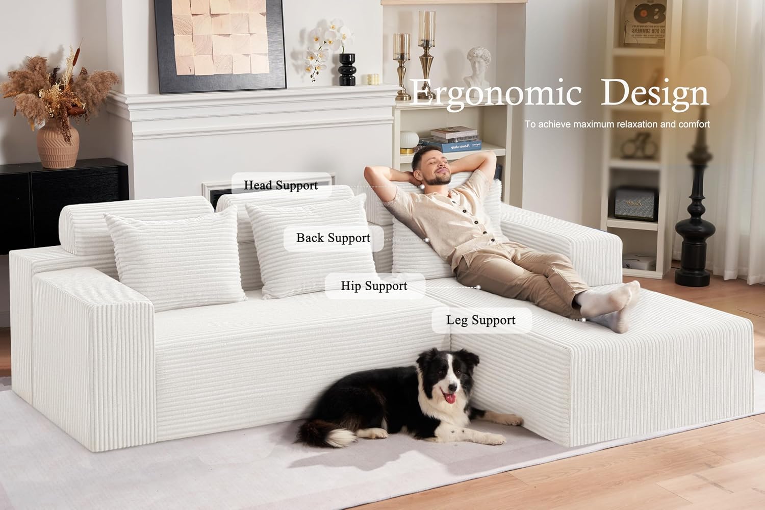 HABUTWAY Sectional Couches for Living Room,No Assembly L Shaped Couch 105' Modular Sectional Sofa Couch with Deep Seat,Cloud Couches Furniture Sets for Apartment,Corduroy (Beige, Right Facing)