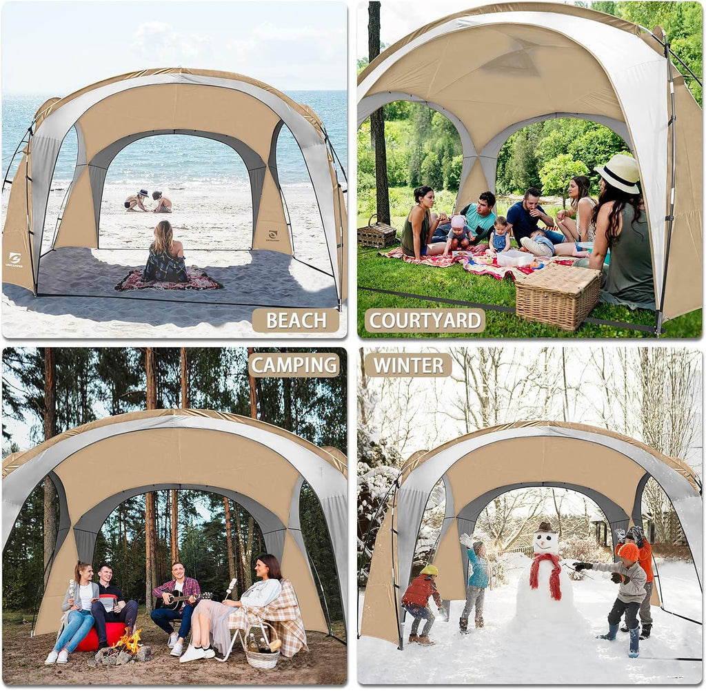 UNICAMPER Beach Tent 12 X 12ft Large UPF50+ Pop Up Canopy with 2-Pcs Side Wall