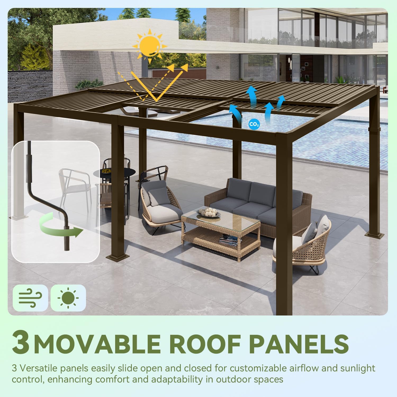 MELLCOM 12x20 Gazebo with Adjustable Galvanized Steel Roofs, All Aluminum Frame Permanent Pergola for Patio, Outdoor Freestanding Shelter, Dark Brown