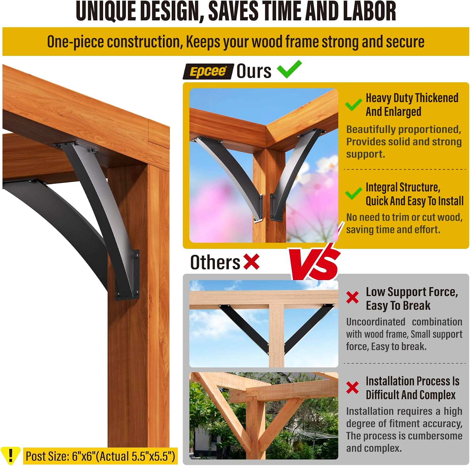 Heavy Duty 45 Degree Angle Support Bracket 2'×4' (Actual: 1.5'×3.2') Wood Beam Support Hardware Degree Post Bracket for Gazebos Pagola Porches 4Pcs