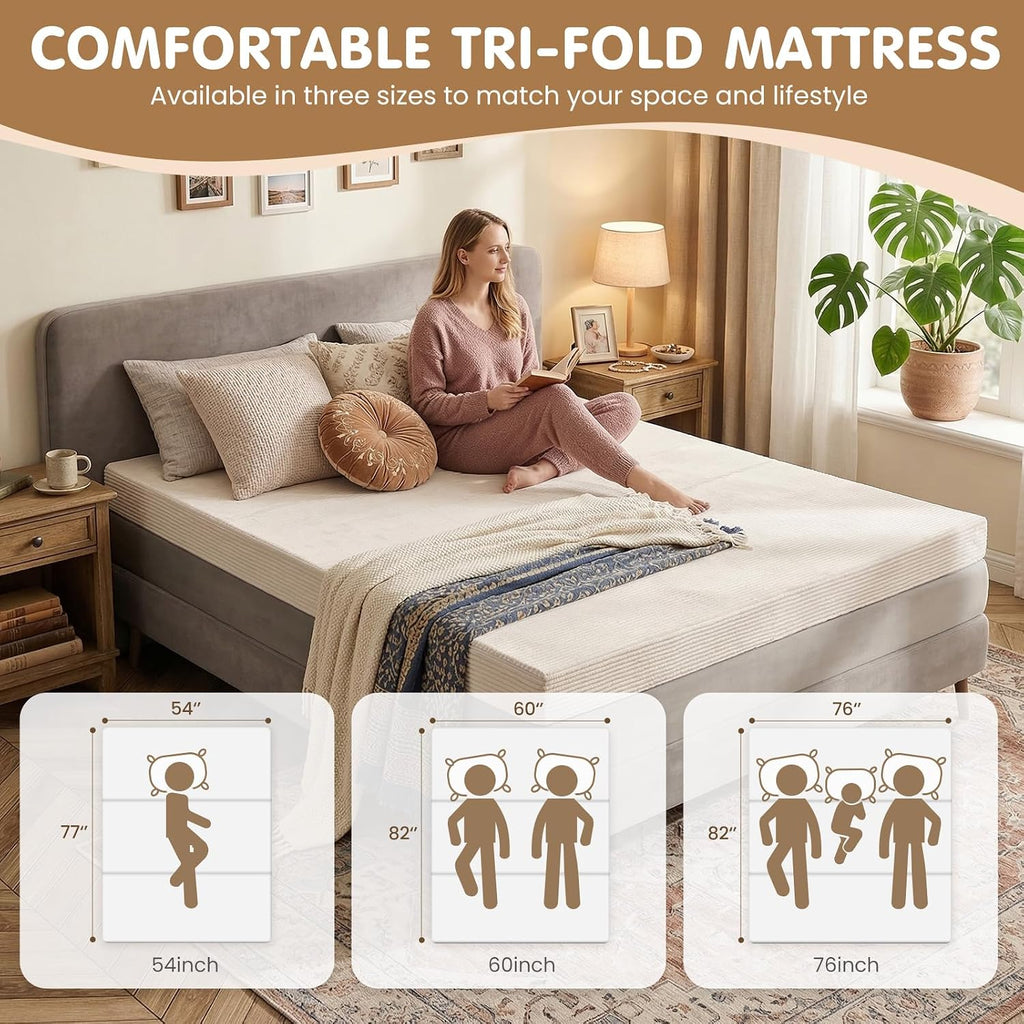 JUIKURY Folding Sofa Bed, Convertible Sleeper Chair with Pilow Foldable Matress, 2 in 1 Pull Out Loveseat Sofa Portable Fold Out Chair Bed Floor Couch Lounge for Living Room (Beige, Queen-82'L x 60'W)