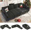 Sectional Sleeper Sofa, 8 Seaters Modular Sleeper Sofa Couch, Comfy Sectionals Couches Bed, Convertible Sofas with Ottomans, Modular Sectional Couches for Living Room, Dark Grey