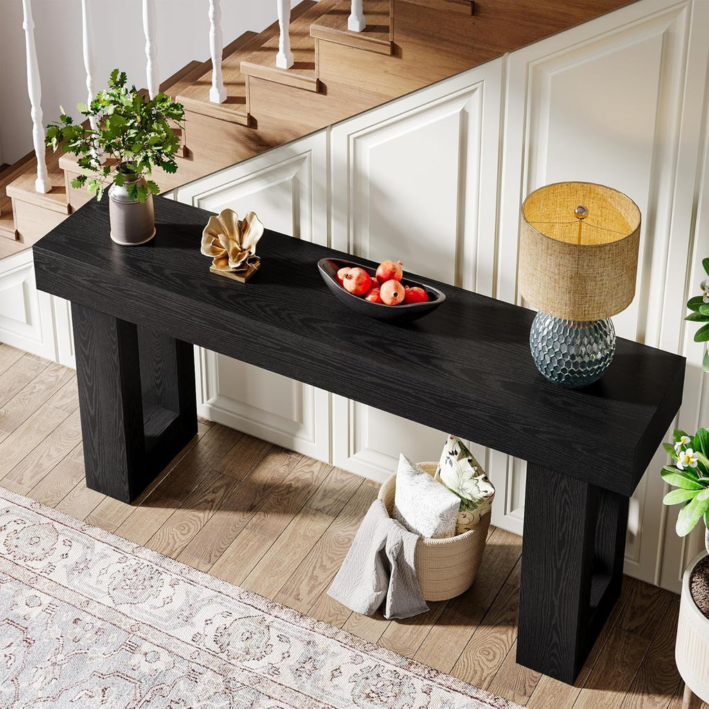 Tribesigns 63-Inch Long Console Table, Farmhouse Wooden Sofa Table Behind The Couch, Narrow Entryway Table for Entrance, Hallway, Living Room (Black)