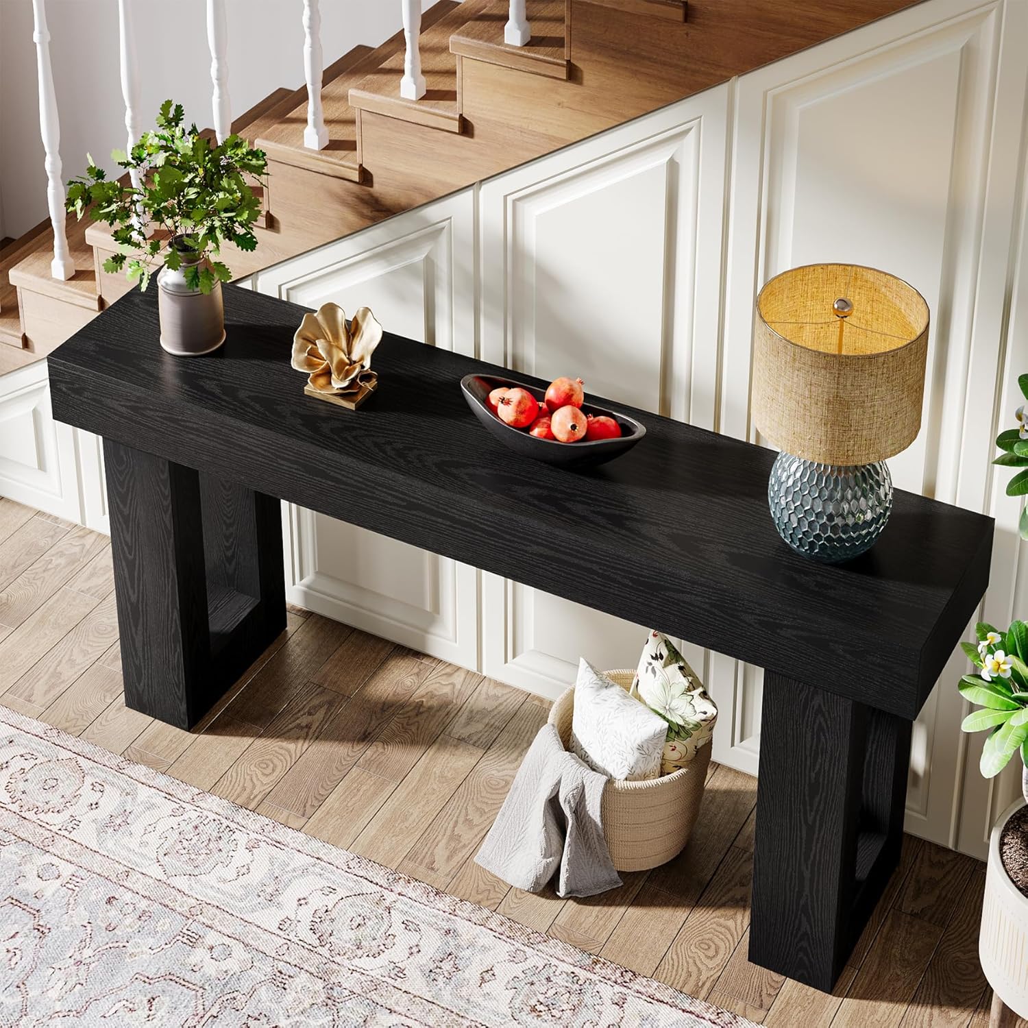 Tribesigns 63-Inch Long Console Table, Farmhouse Wooden Sofa Table Behind The Couch, Narrow Entryway Table for Entrance, Hallway, Living Room (Black)