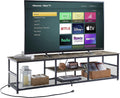 VECELO TV Stand with Power Outlets for Televisions up to 80Inch, 70' Media Entertainment Center with Charging Station 3-Tier Open Storage Shelves with Metal Frame for Living Room/Bedroom，Grey