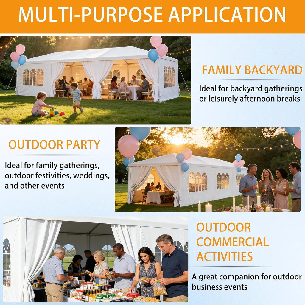 10x30 Party Tent Heavy Duty Outdoor Canopy Tents for Parties with 8 Removable Sidewalls Outside Large Gazebo Shelter Carpas para Fiestas for Backyard Patio Events Wedding BBQ, White