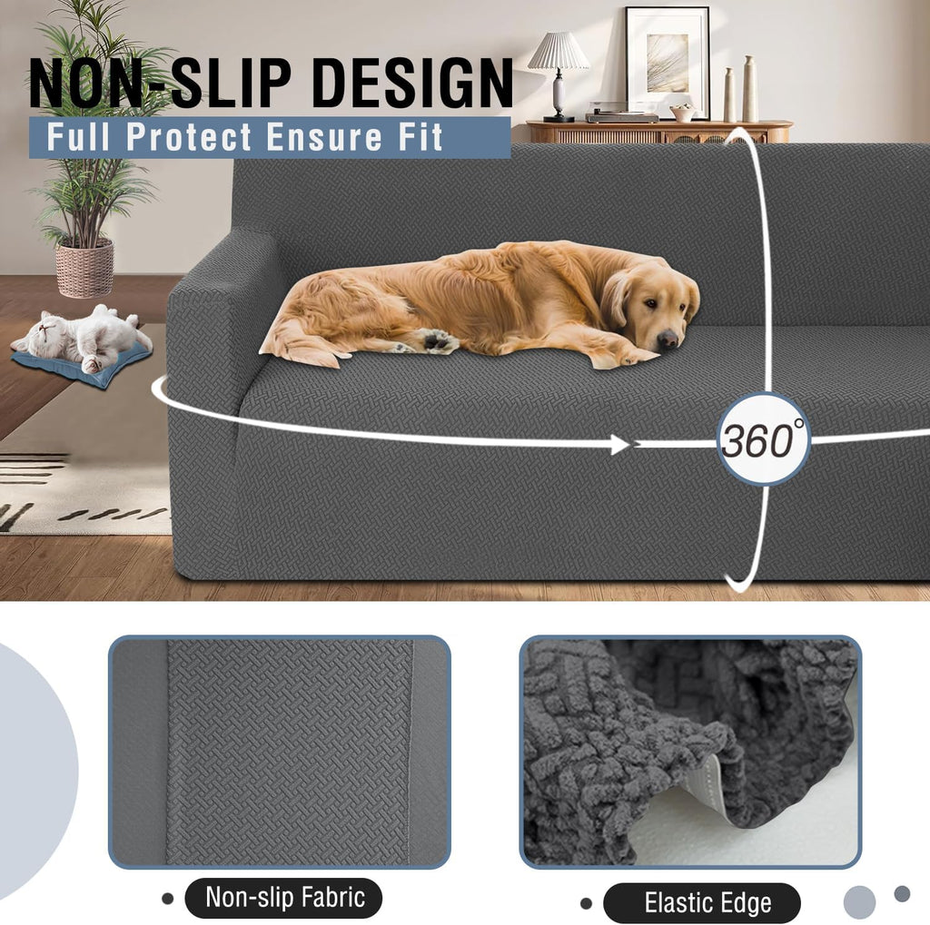 ALIECOM Stretch Corner Sectional Couch Covers L Shape Sofa Covers Washable Sectional Slipcovers U Shape Jacquard Living Room Pet Dogs Furniture Protector with Elastic Bottom (Medium Gray, Small)