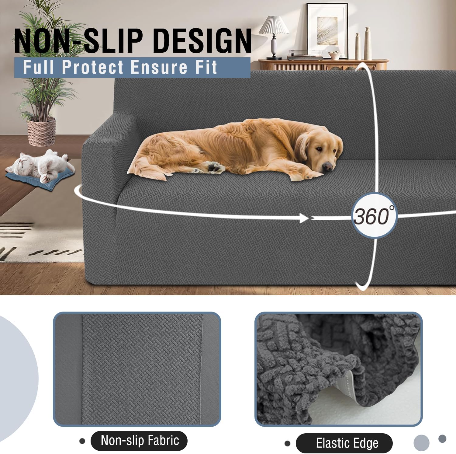 ALIECOM Stretch Corner Sectional Couch Covers L Shape Sofa Covers Washable Sectional Slipcovers U Shape Jacquard Living Room Pet Dogs Furniture Protector with Elastic Bottom (Medium Gray, Small)