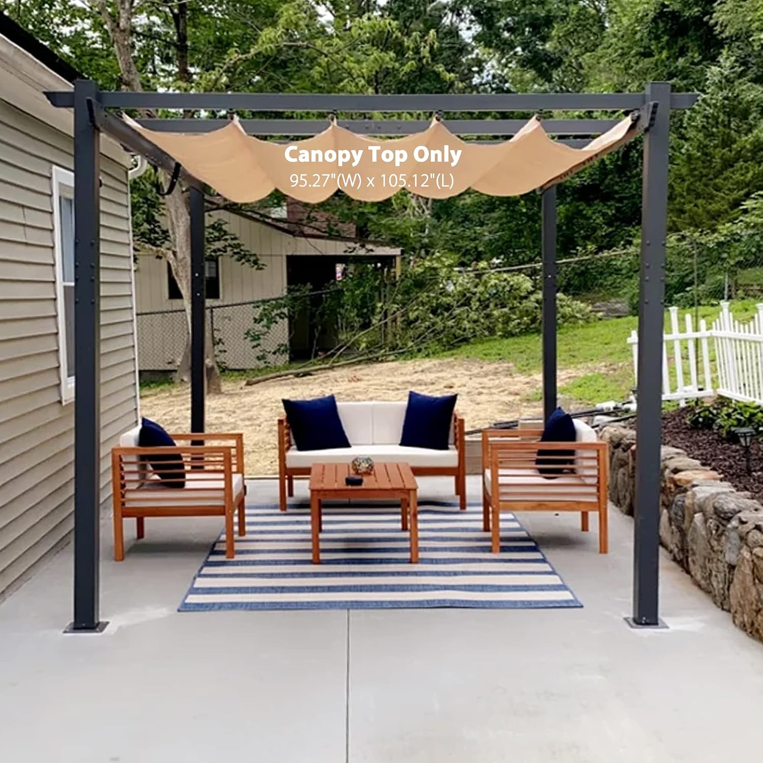 PURPLE LEAF Pergola Shade Cover for 10' X 10' Deck Porch Outside Outdoor Retractable Durable Fabric Canopy Replacement Top Only Beige