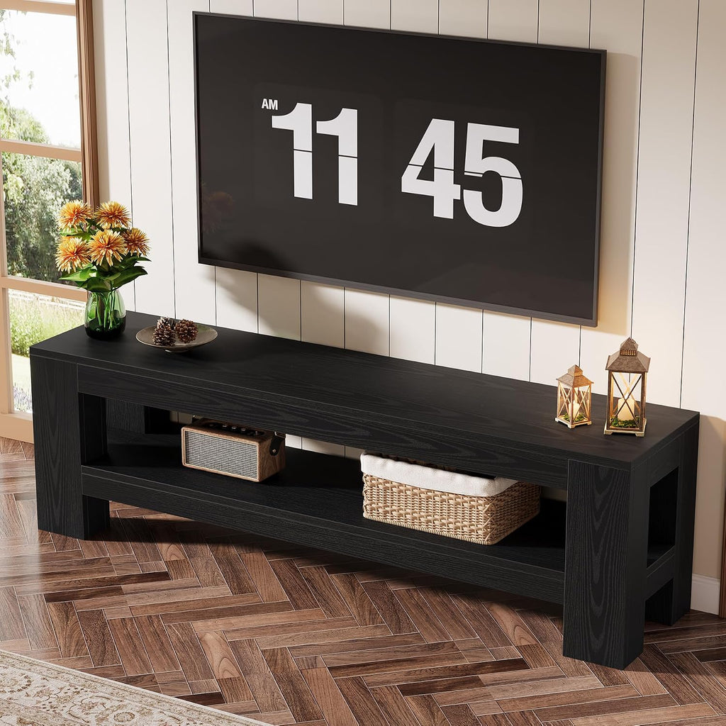 Tribesigns 59' TV Stand for 55/60/65/75-Inch TVs, Rustic Media TV Console with Storage Shelve, Entertainment Center Television Stand for Living Room, Bedroom (Black)