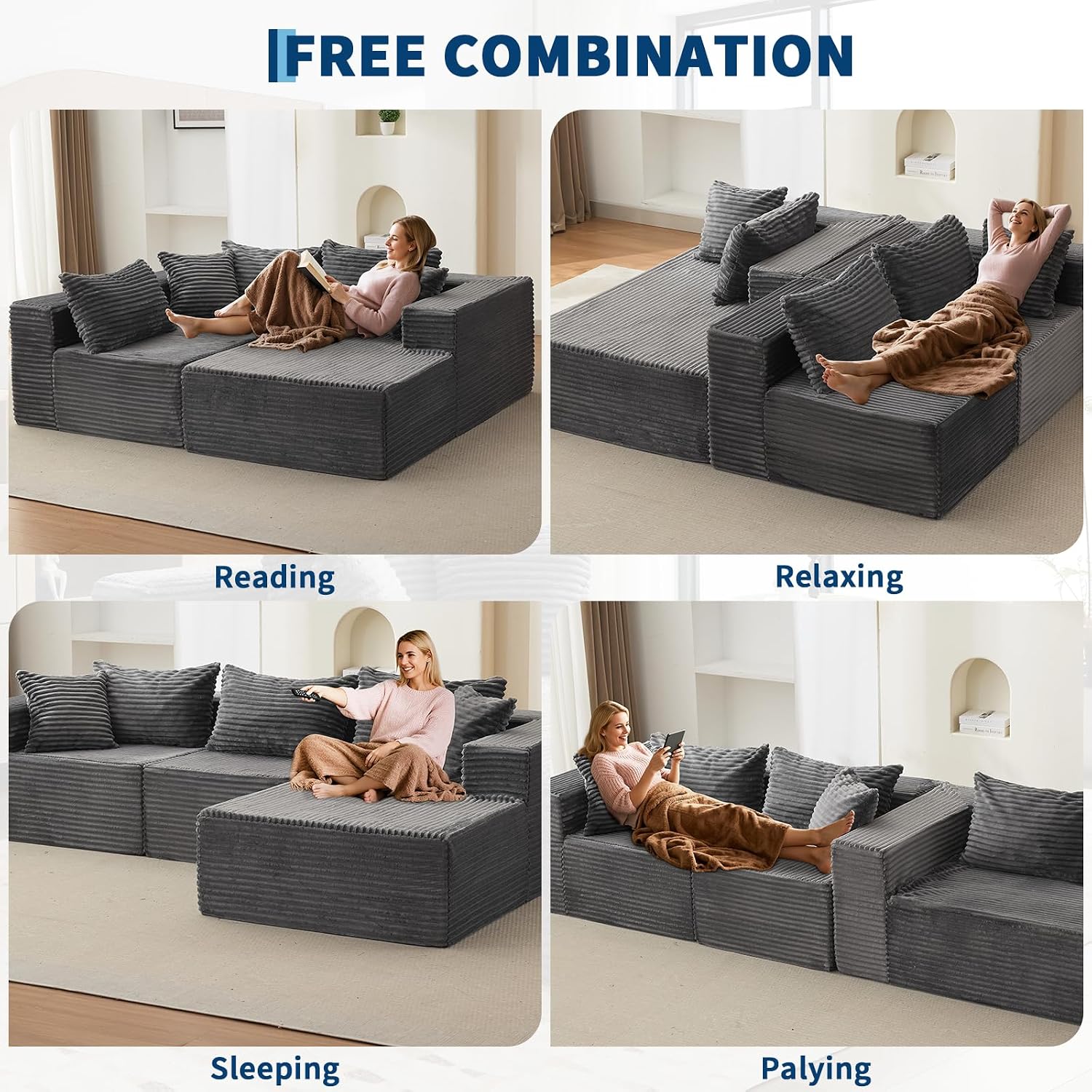 Garvee 106' Comfy Cloud Sectional Couch with Chaise, Boneless L Shaped Sofa | Fluffy Gray Couches for Living Room, Modular Sofa Couch & Bed, No Assembly Required, (Gray, Right Facing Chaise)