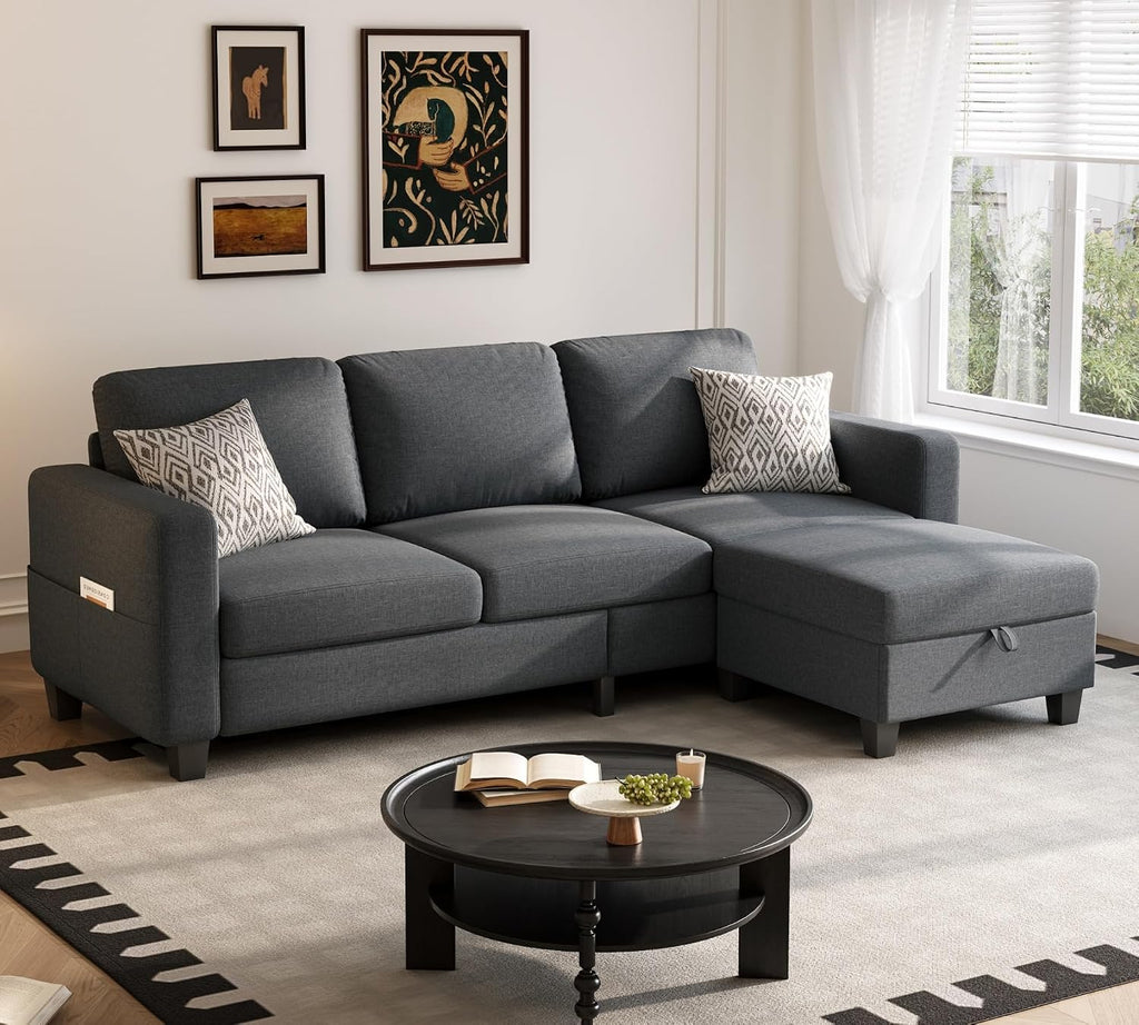 Youmumeub Sectional Couches for Living Room - Convertible Sofa and Storage Bench,79''Modern Corner Configuration,Suitable for Living Room, Apartment, Bedroom and Office-Dark Gray | Washable Covers, Reversible Chaise