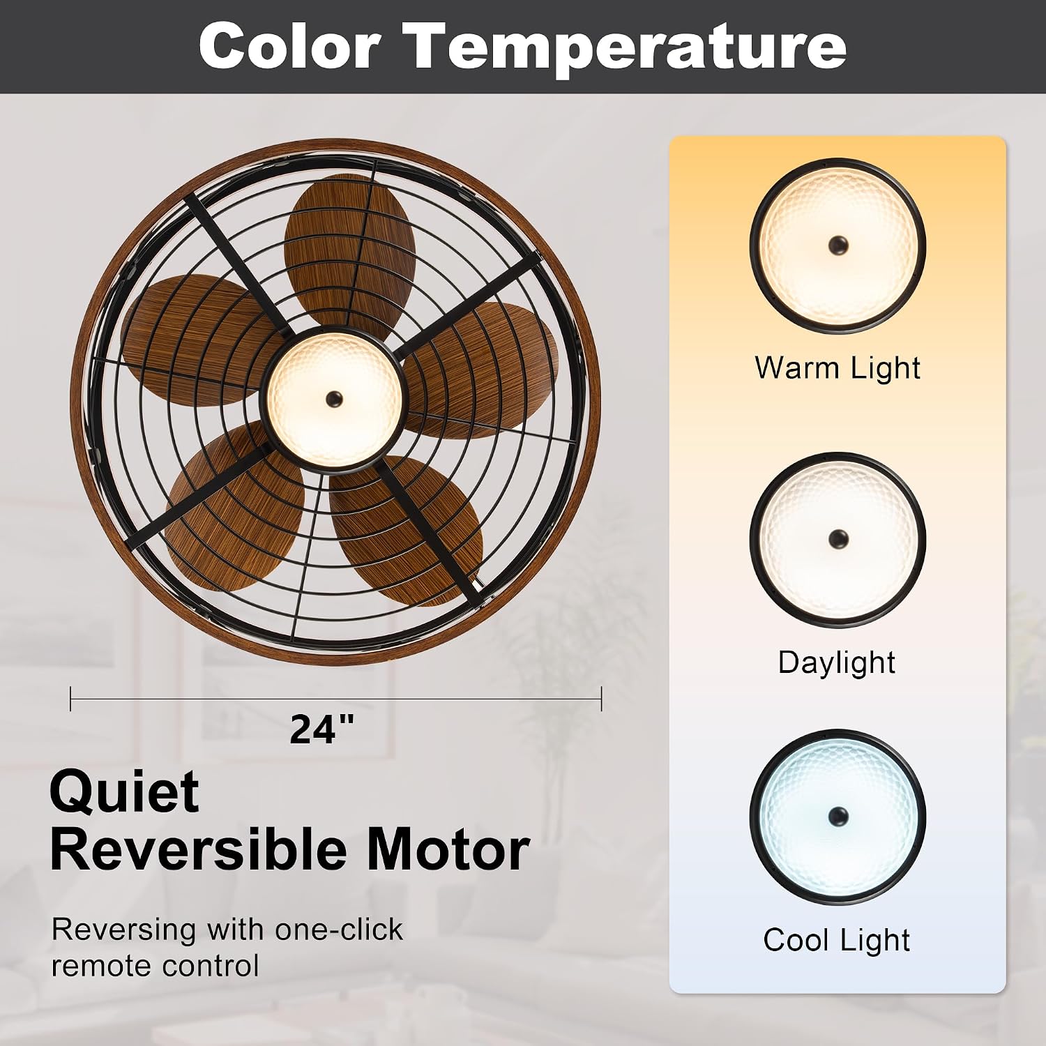 TIFEROR Outdoor Ceiling Fan with Light and Remote Control, 24 'Wet Rated Ceiling Fan with Remote and Light Kit for Gazebo, Porch and Patio