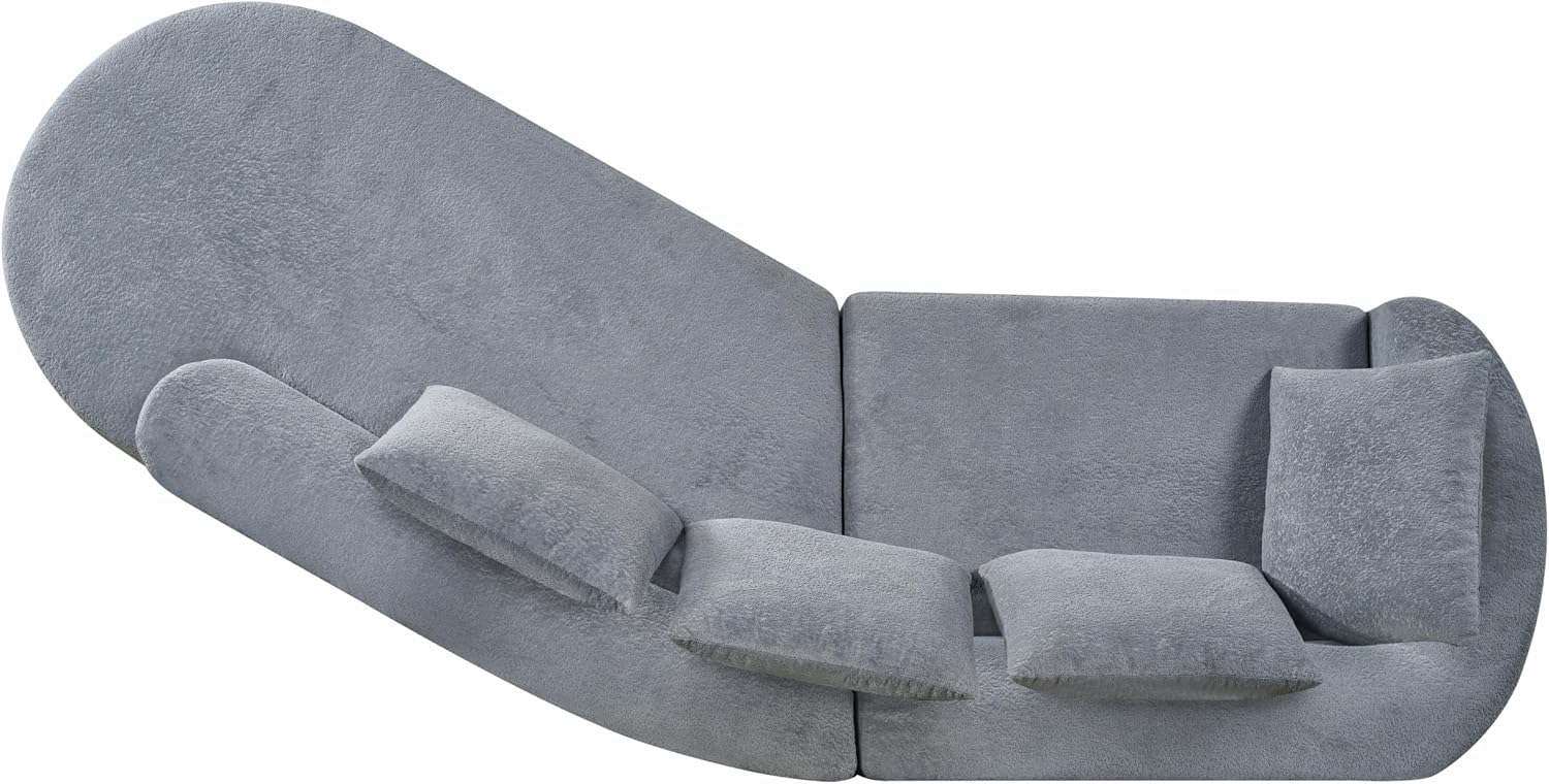 Merax 116' Curved Polyester Sectional Sofa, Modern Pearl Upholstery 3 Seat Cloud Couch with Chaise Lounge & 4 Pillows for Living Room, Light Gray