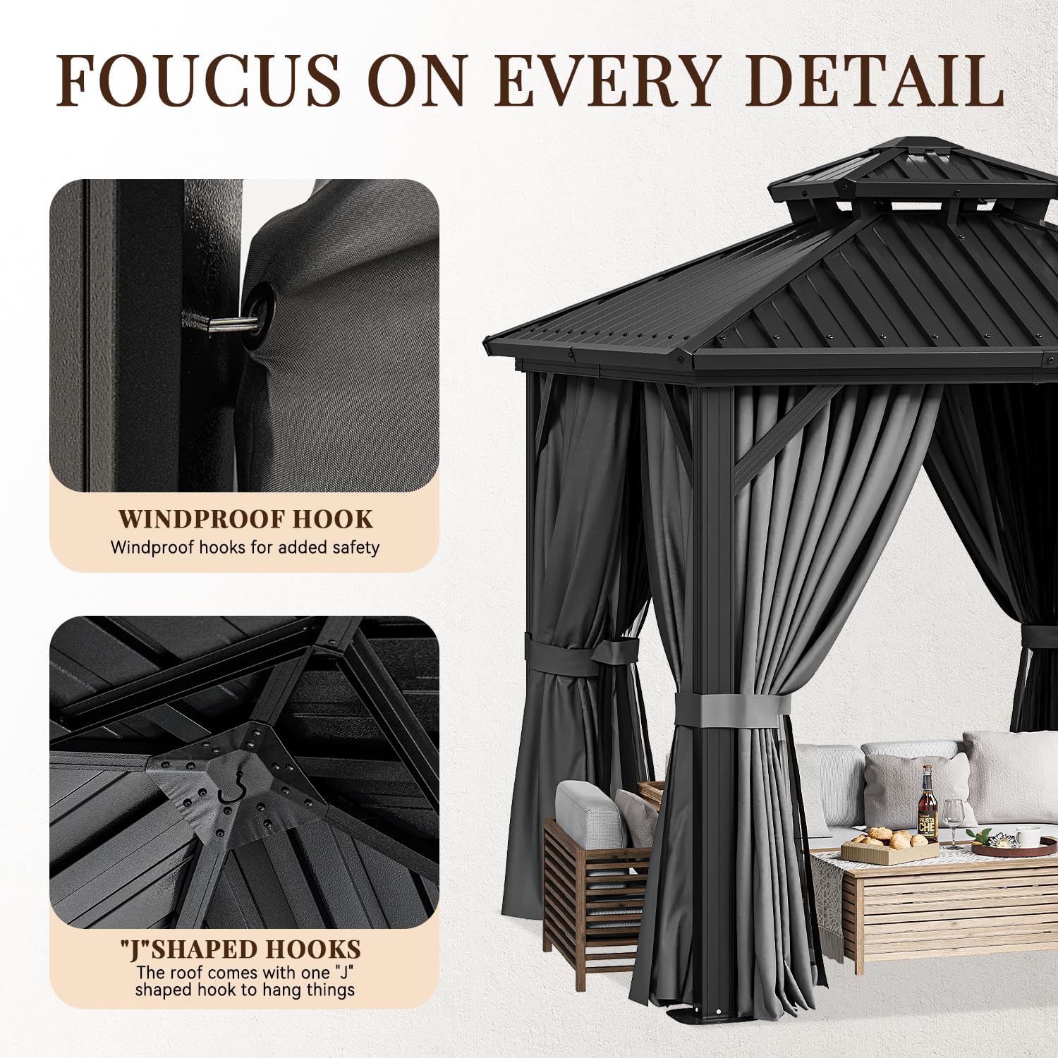 8 Ft. W X 8 Ft. D Patio Gazebo with Double Roof