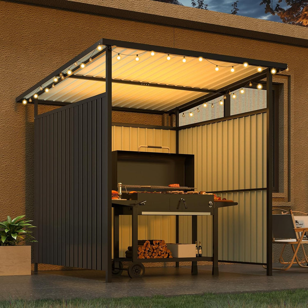 AECOJOY 6' x 6' Outdoor Hardtop Grill Gazebo, Small Pergolas and Gazebos Clearance, Lean to BBQ Gazebo for Outdoor Grill, Metal Awnings for Patio and Decks
