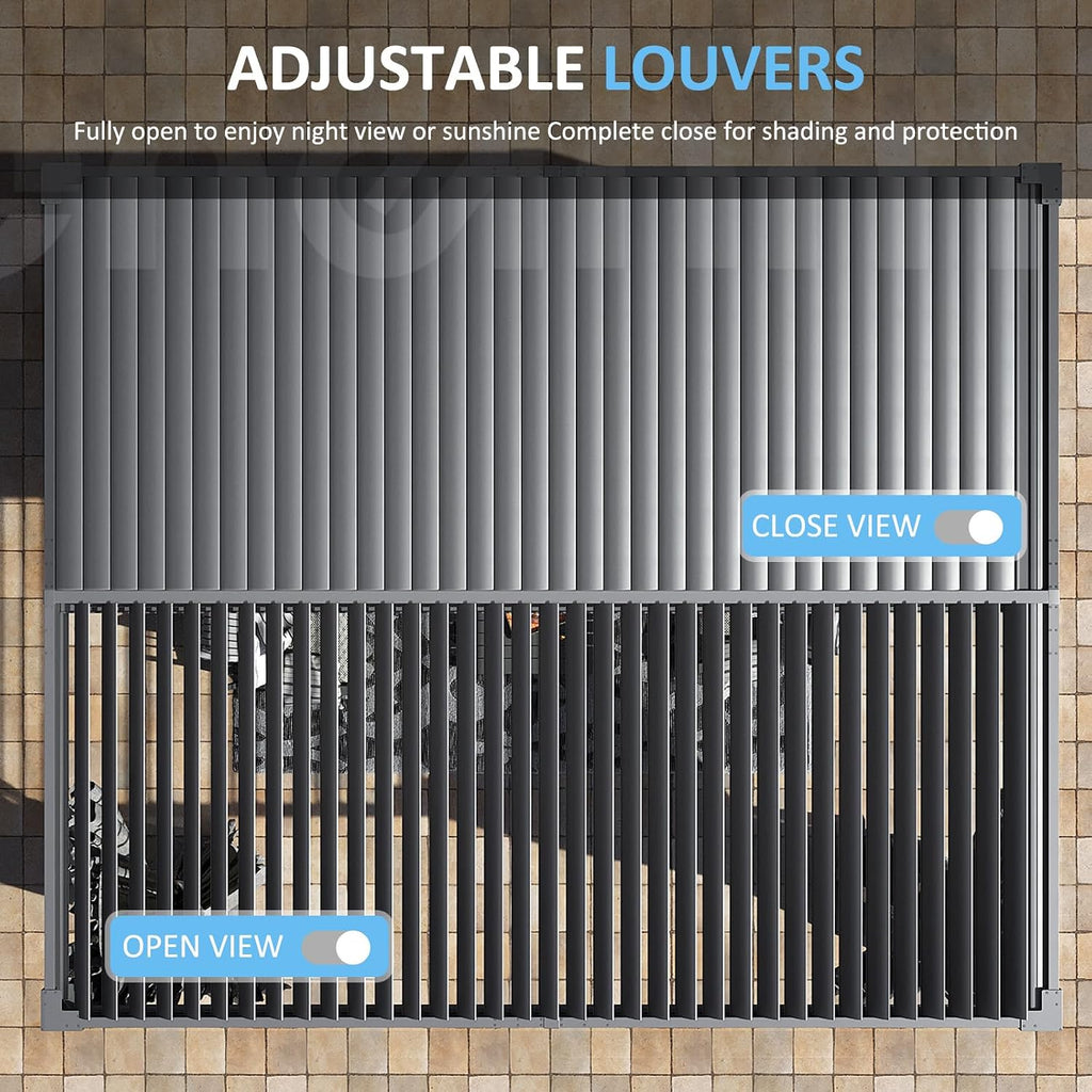 14×12FT Modern Louvered Pergola, Adjustable Aluminum Outdoor Pavilion for Patio, Garden, and Backyard Relaxation