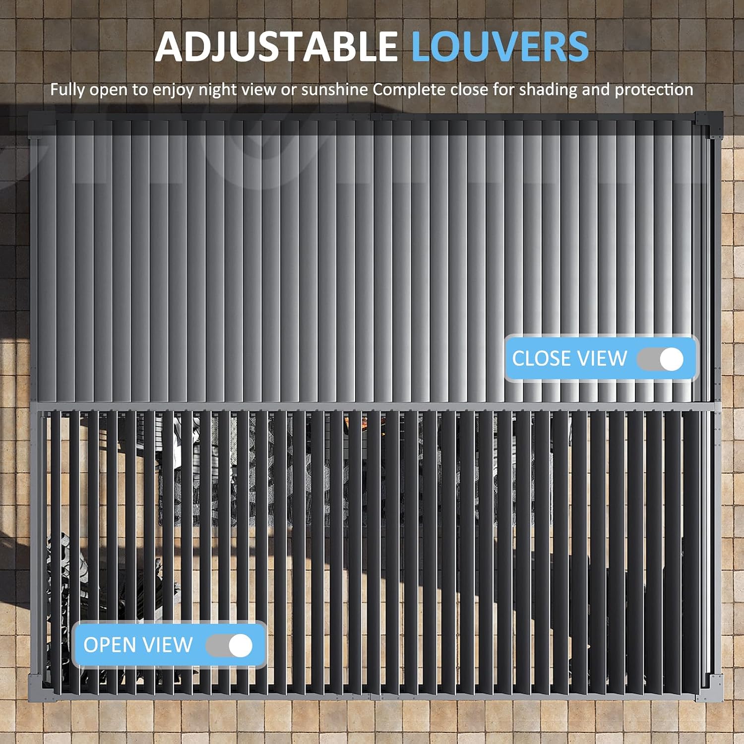 14×12FT Modern Louvered Pergola, Adjustable Aluminum Outdoor Pavilion for Patio, Garden, and Backyard Relaxation