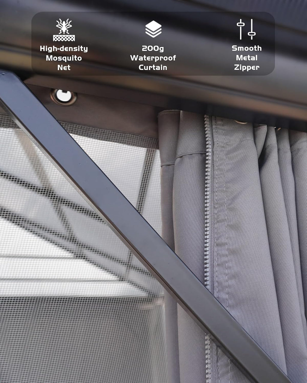 IDEALHOUSE 10x10Ft Hardtop Gazebo - Aluminum Frame Permanent Pavilion with Double Roof, Mosquito Netting & Privacy Curtains for Patio, Garden, Deck & Backyard Parties