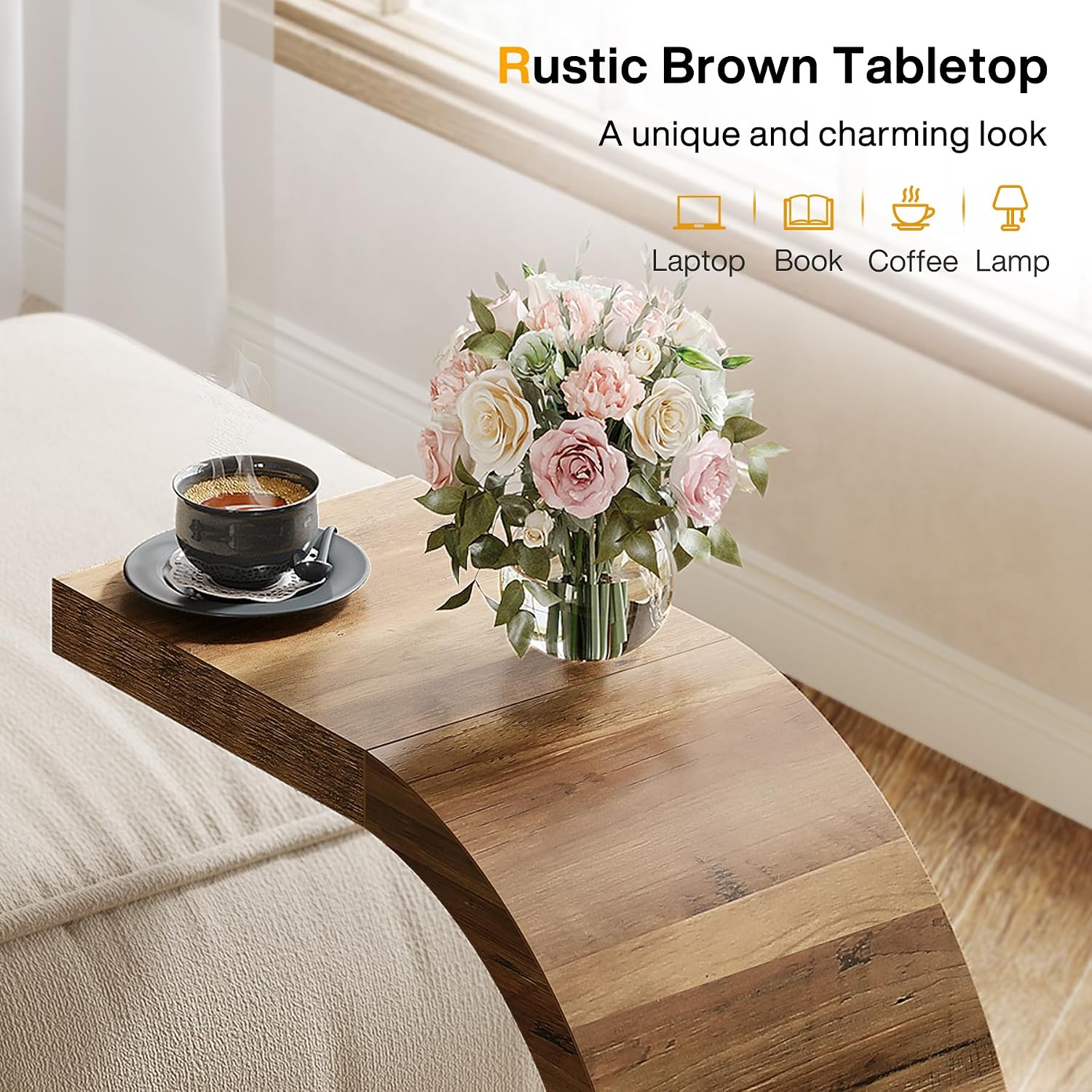 Tribesigns C-Shaped End Table, Side Table for Couch Sofa Living Room Bedroom Small Space, Rustic Brown