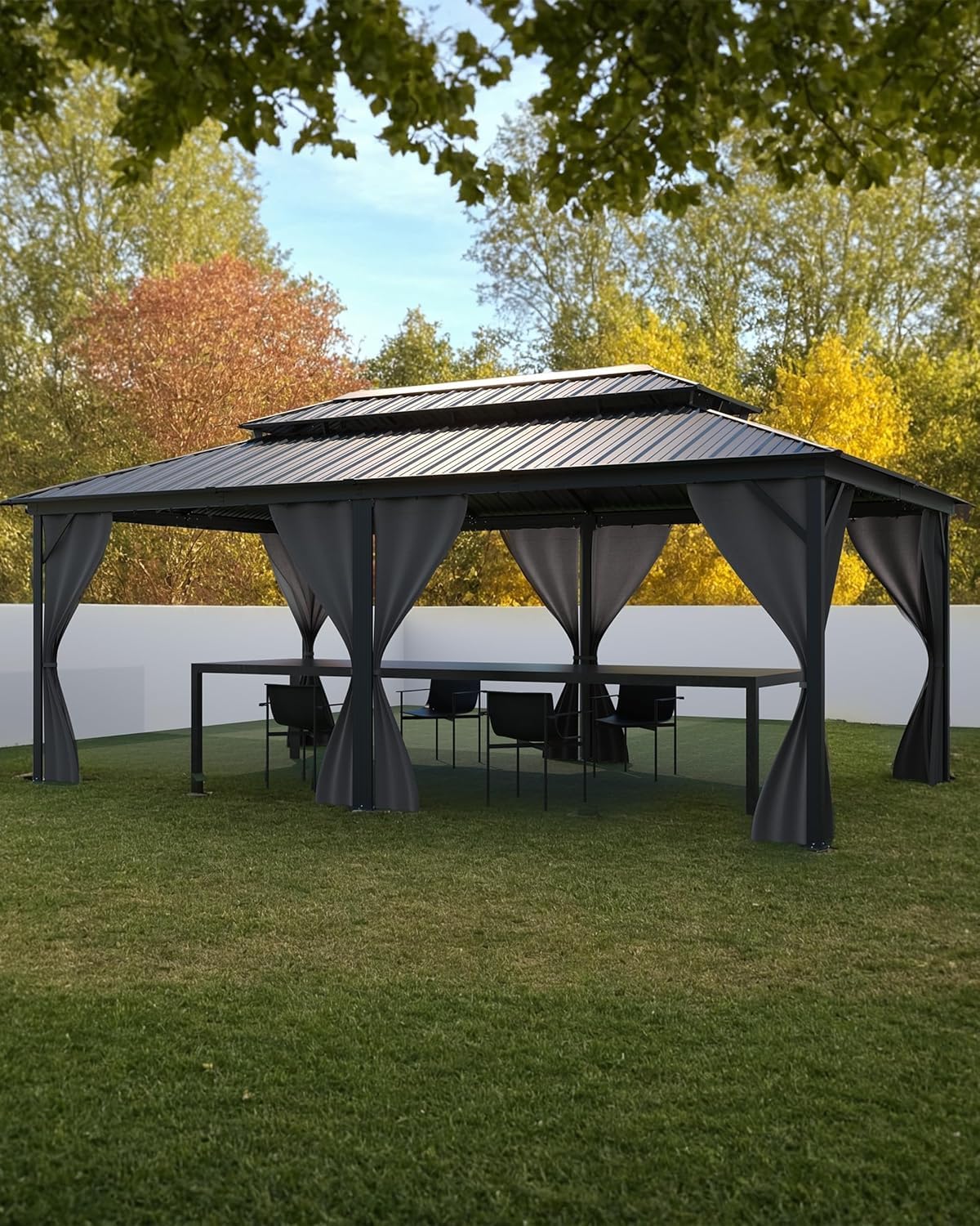 GAOMON Hardtop Gazebo 12'x20' for All Weather, with Double Metal Roof, Aluminum Alloy Frame, Net, and Curtain, Permanent Building of Backyard Luxury for Patio, Deck, Backyard, Lawn, and Garden, Gray