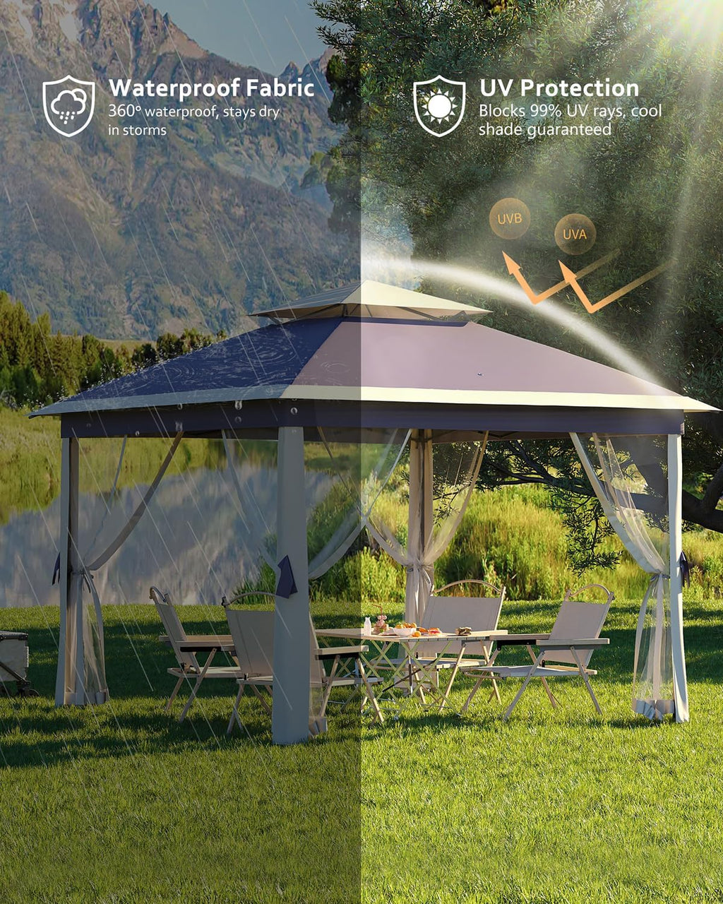 11x11ft Pop Up Gazebo Tent with Mosquito Netting, Outdoor Canopy Shelter Easy Setup, Water & UV Resistant - Navy