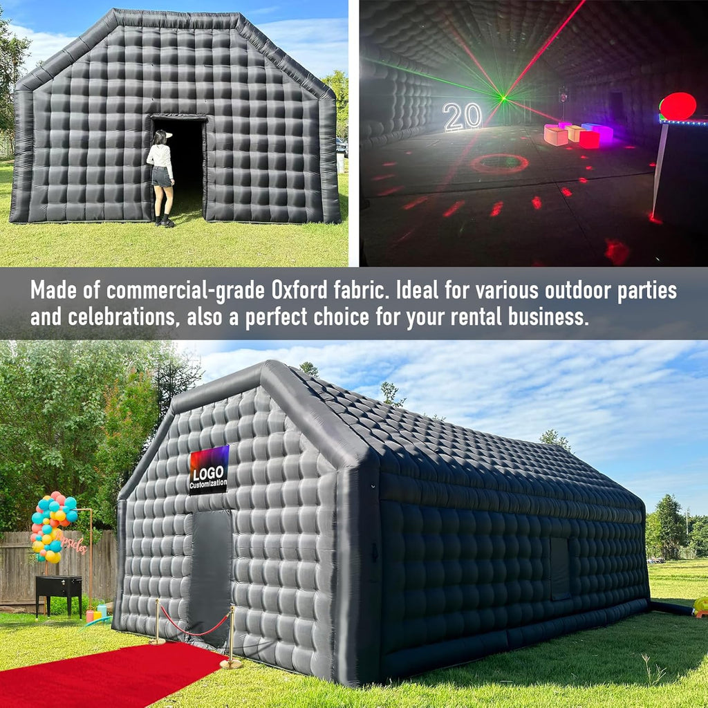 Large Black Inflatable Nightclub 30x20x13Ft Disco Cube Gazebo Event House with Logo Area Portable Inflatable Party Tent for Birthday, School Events, Backyard Party, Rental Business