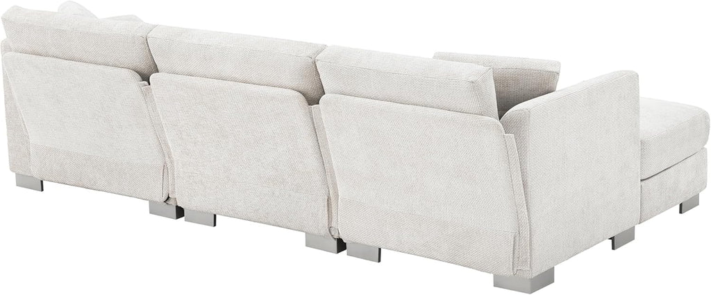 Merax Modern Chenille Sectional Sofa with Oversized Chaise, L-Shaped Couch with 2 Free Pillows, 4-Seat Sleeper Lounge for Living Room, Apartment,Office Minsk Gray