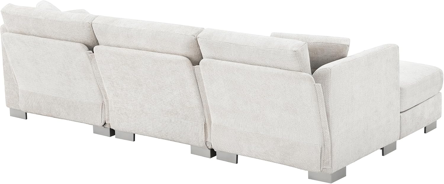 Merax Modern Chenille Sectional Sofa with Oversized Chaise, L-Shaped Couch with 2 Free Pillows, 4-Seat Sleeper Lounge for Living Room, Apartment,Office Minsk Gray
