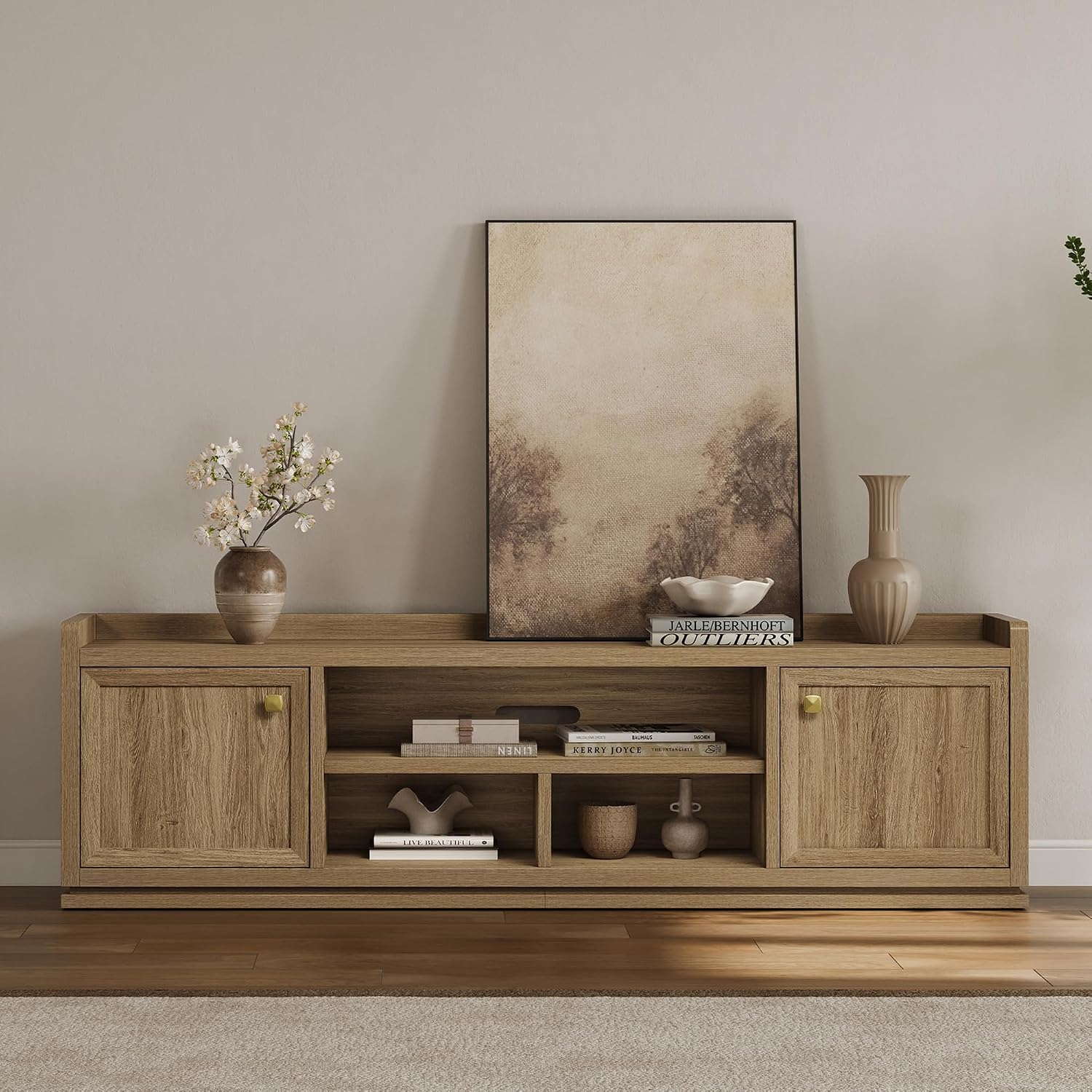 SICOTAS TV Stand Entertainment Center - 67' TV Console for Living Room Modern TV Stand for Bedroom, Media Console with Shelf and Cabinet, Entertainment Stand for TVs up to 65 75 Inch(Brown Oak)