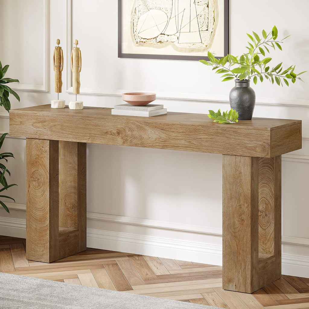 Tribesigns Farmhouse Console Table, 63-Inch Long Narrow Sofa Table Behind The Couch, Wooden Rectangular Entryway Table for Entrance, Hallway, Living Room (Natural)