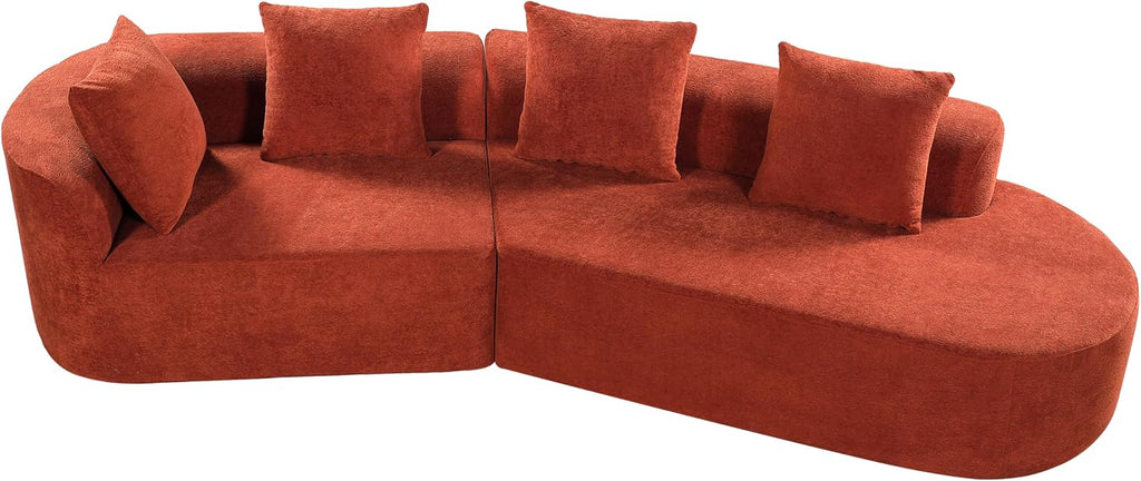 Merax 2-Piece 116' L-Shaped Modular Sectional Sofa Set, 4 Seat Fully Assembled Curved Upholstery Couch with High-Density Compressed Sponge, Chaise Lounge & 4 Pillows for Living Room, Orange