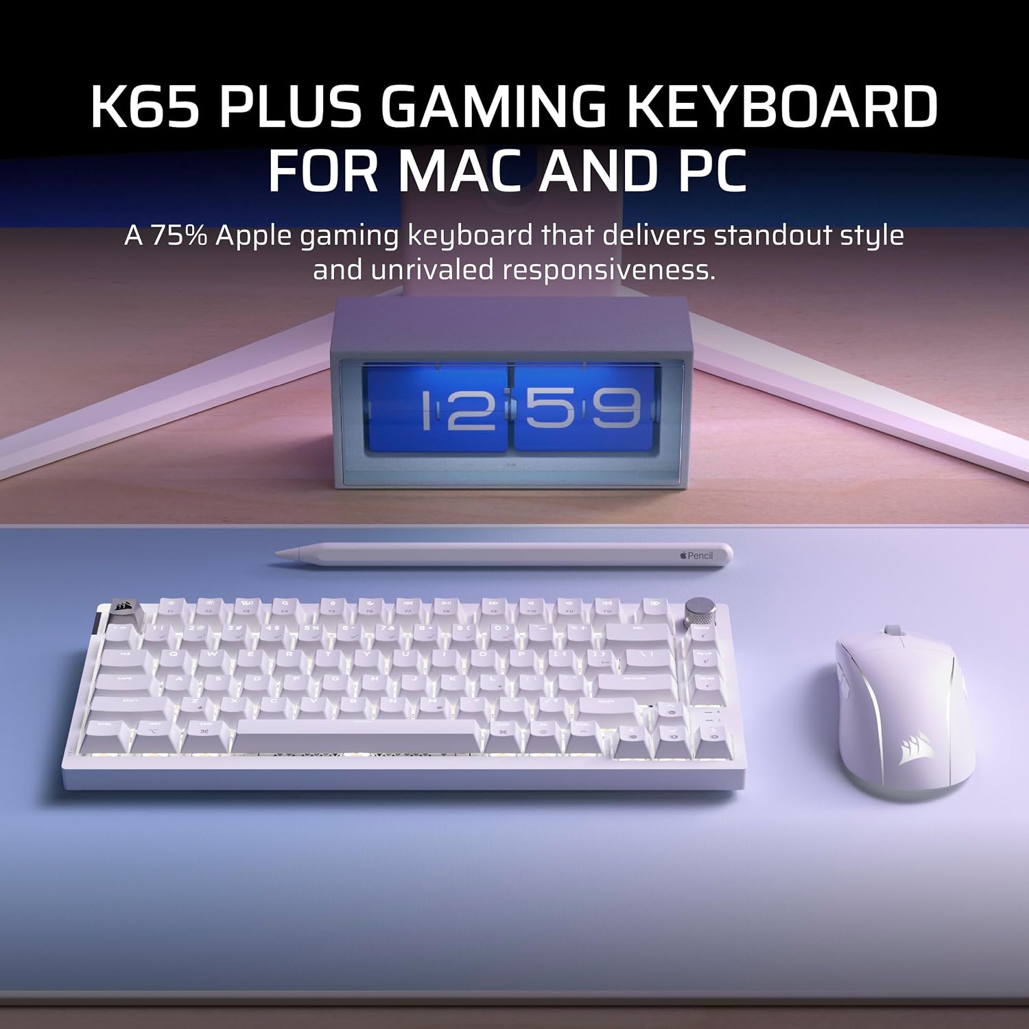 Corsair K65 Plus Wireless 75% RGB Hot-Swappable Mechanical Gaming Keyboard for Mac and iPad – Pre-Lubricated MLX Red v2 Linear Switches, Sound Dampening – QWERTY NA Layout – Glacier Blue
