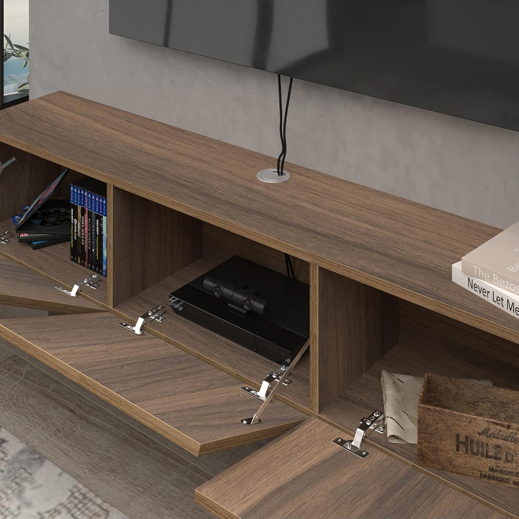 Atelier Mobili Walnut Floating TV Stand for 75 inch TV, Floating Media Console, Floating Entertainment Center, Wall Mounted TV Stand