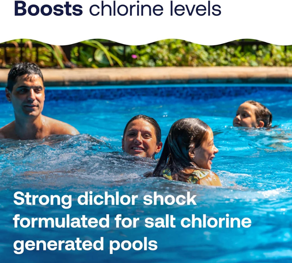 HTH 52047 Swimming Pool Care Salt Shock, Stabilized Chlorinator, 1 dose Treats 10000 gallons, 5x12oz Packets (Pack of 6)
