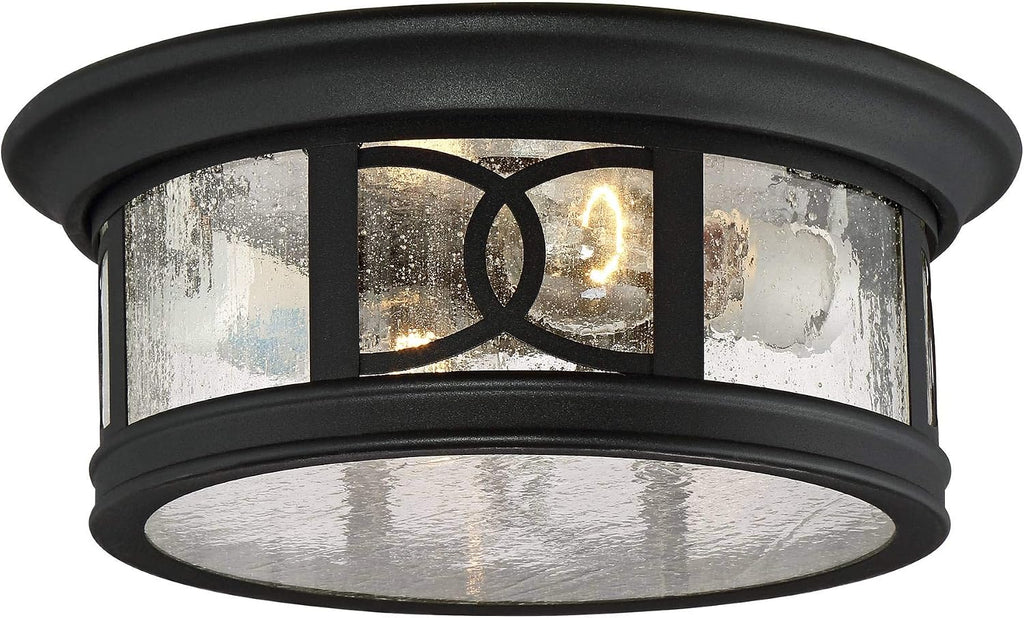 John Timberland Capistrano Mission Flush-Mount Outdoor Ceiling Light Fixture Black 12' Seedy Glass Damp Rated for Exterior House Porch Patio Outside Deck Garage Front Door Garden Home Gazebo